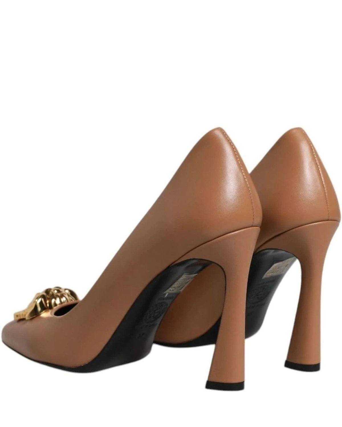 Versace Leather Brown Logo Plaque High Heels Pumps Shoes Heels