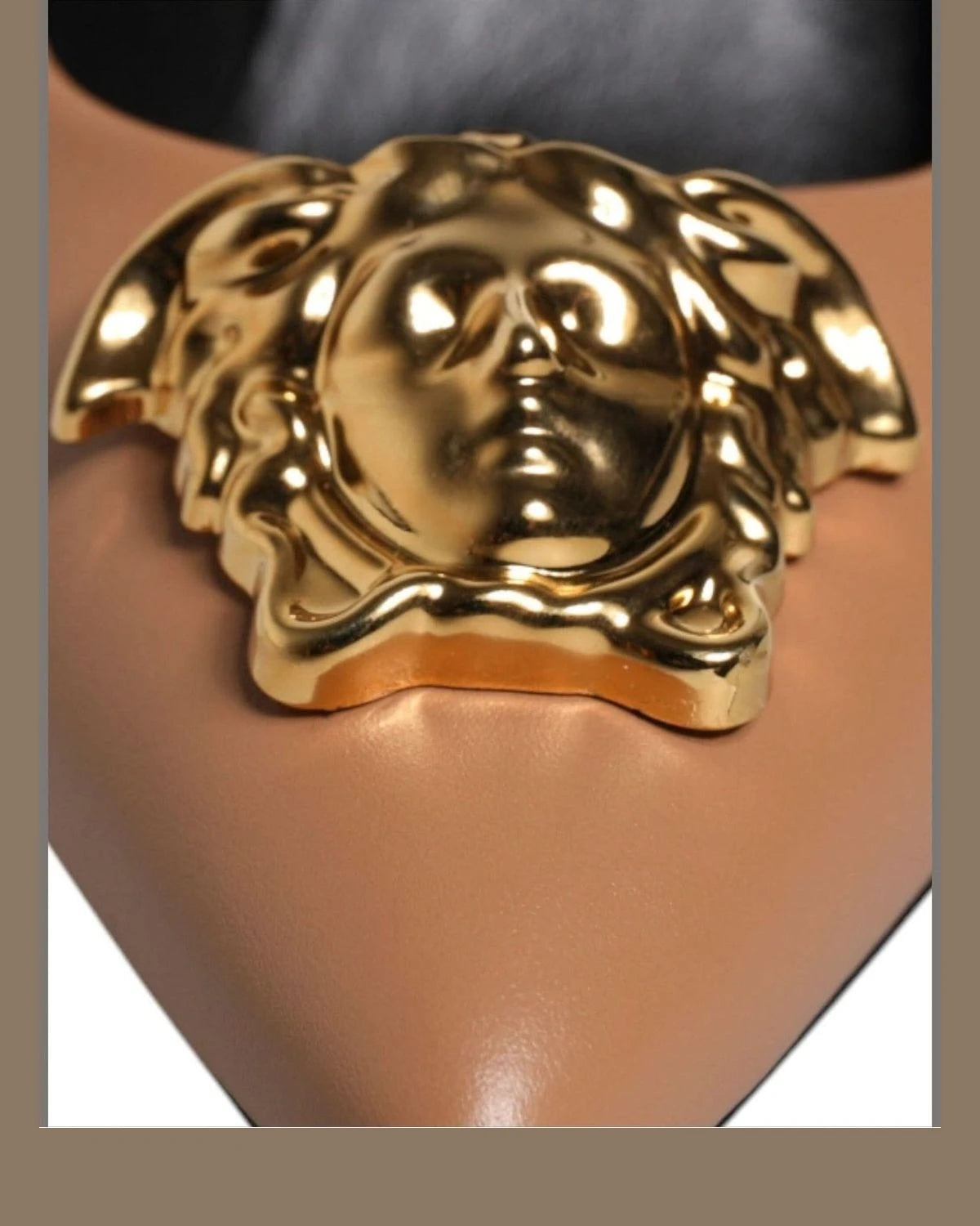 Versace Leather Brown Logo Plaque High Heels Pumps Shoes Heels