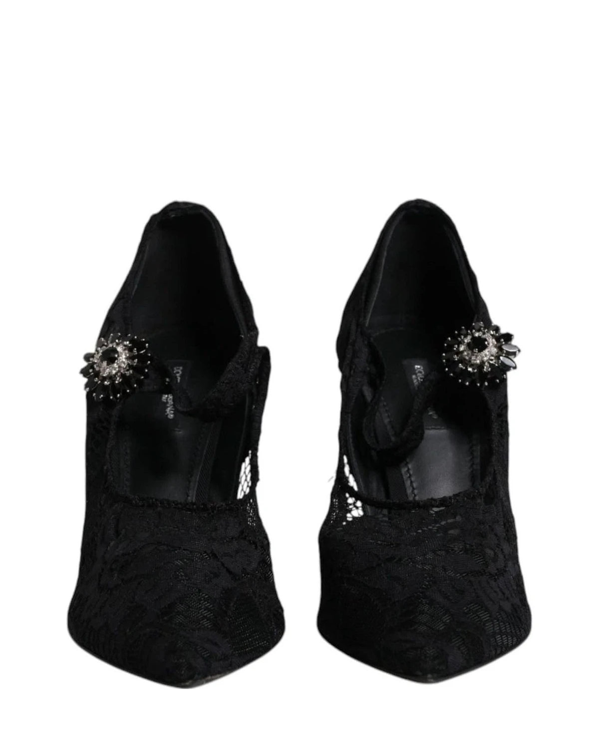 Dolce & Gabbana Black Lace Crystals Mary Jane Pumps Shoes Heels