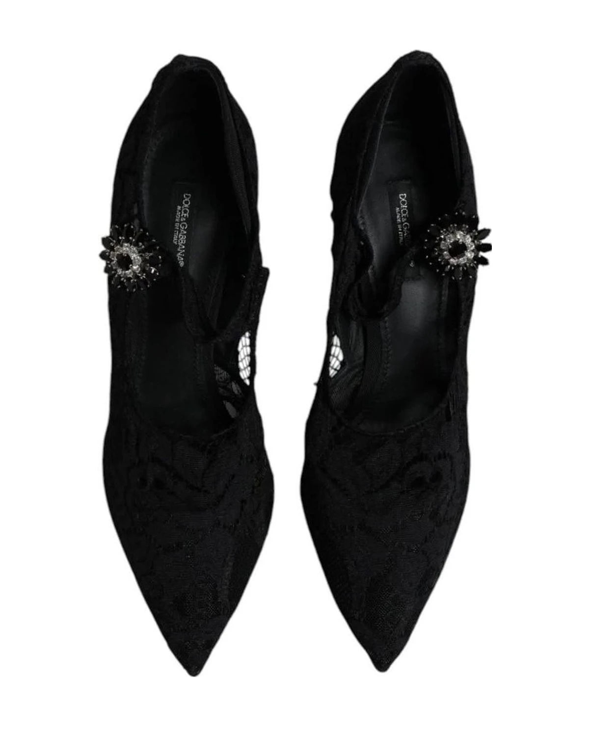 Dolce & Gabbana Black Lace Crystals Mary Jane Pumps Shoes Heels