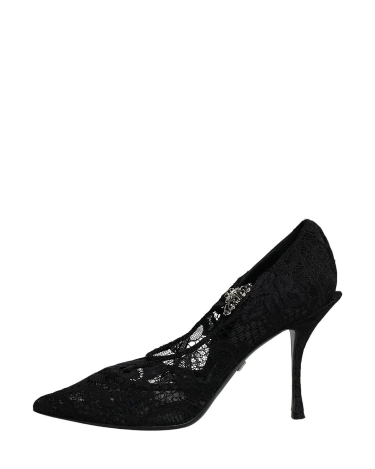 Dolce & Gabbana Black Lace Crystals Mary Jane Pumps Shoes Heels