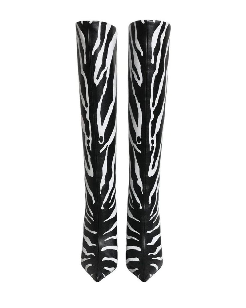 Dolce & Gabbana Black Zebra Heels High Boots Shoes Boots