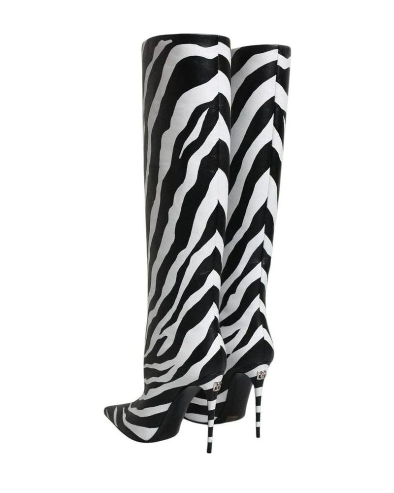 Dolce & Gabbana Black Zebra Heels High Boots Shoes Boots