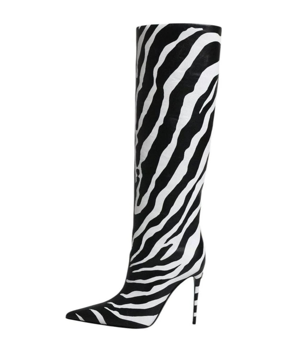 Dolce & Gabbana Black Zebra Heels High Boots Shoes Boots