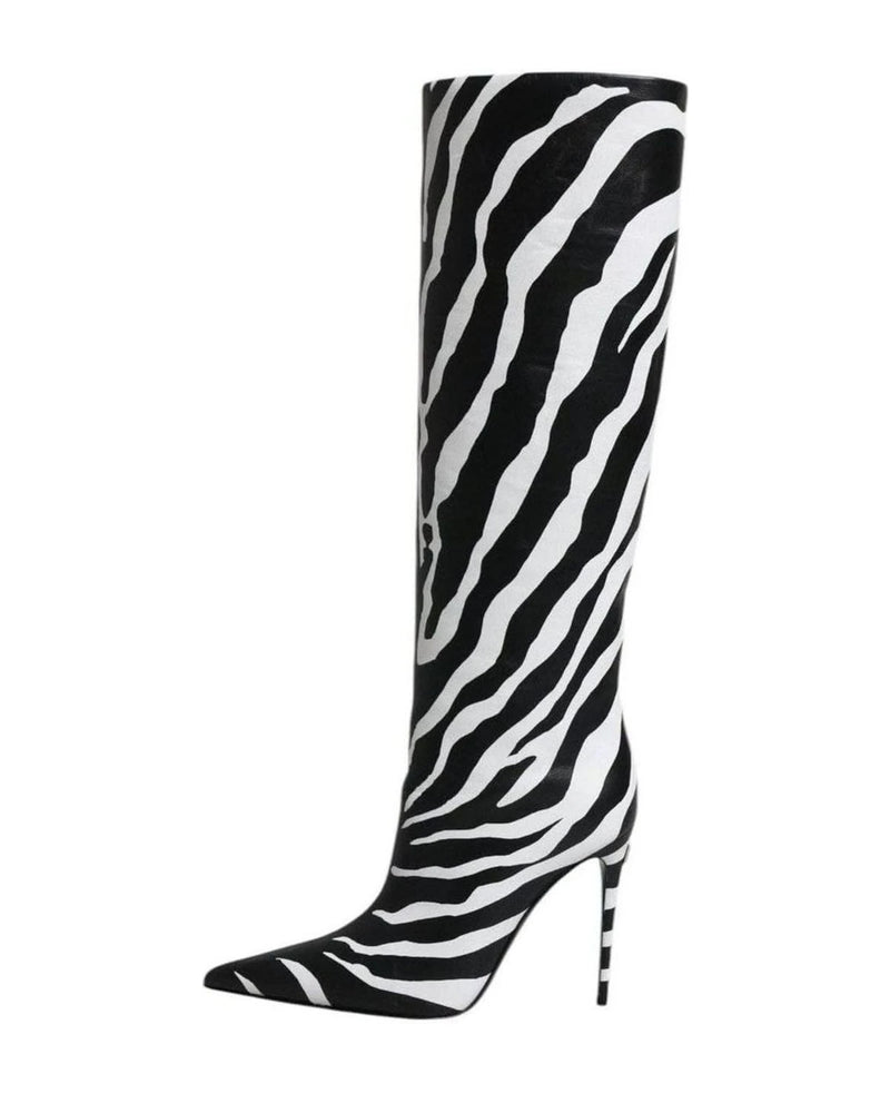 Dolce & Gabbana Black Zebra Heels High Boots Shoes Boots