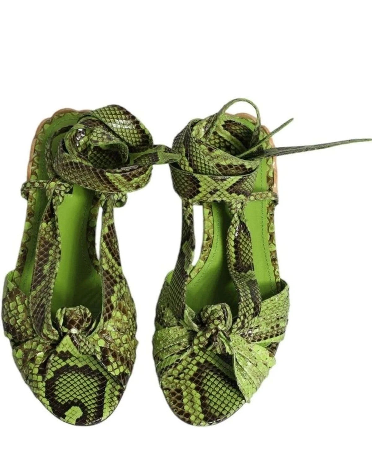 Dolce & Gabbana Green Animal Print Ankle Wrap Sandals Shoes Sandals