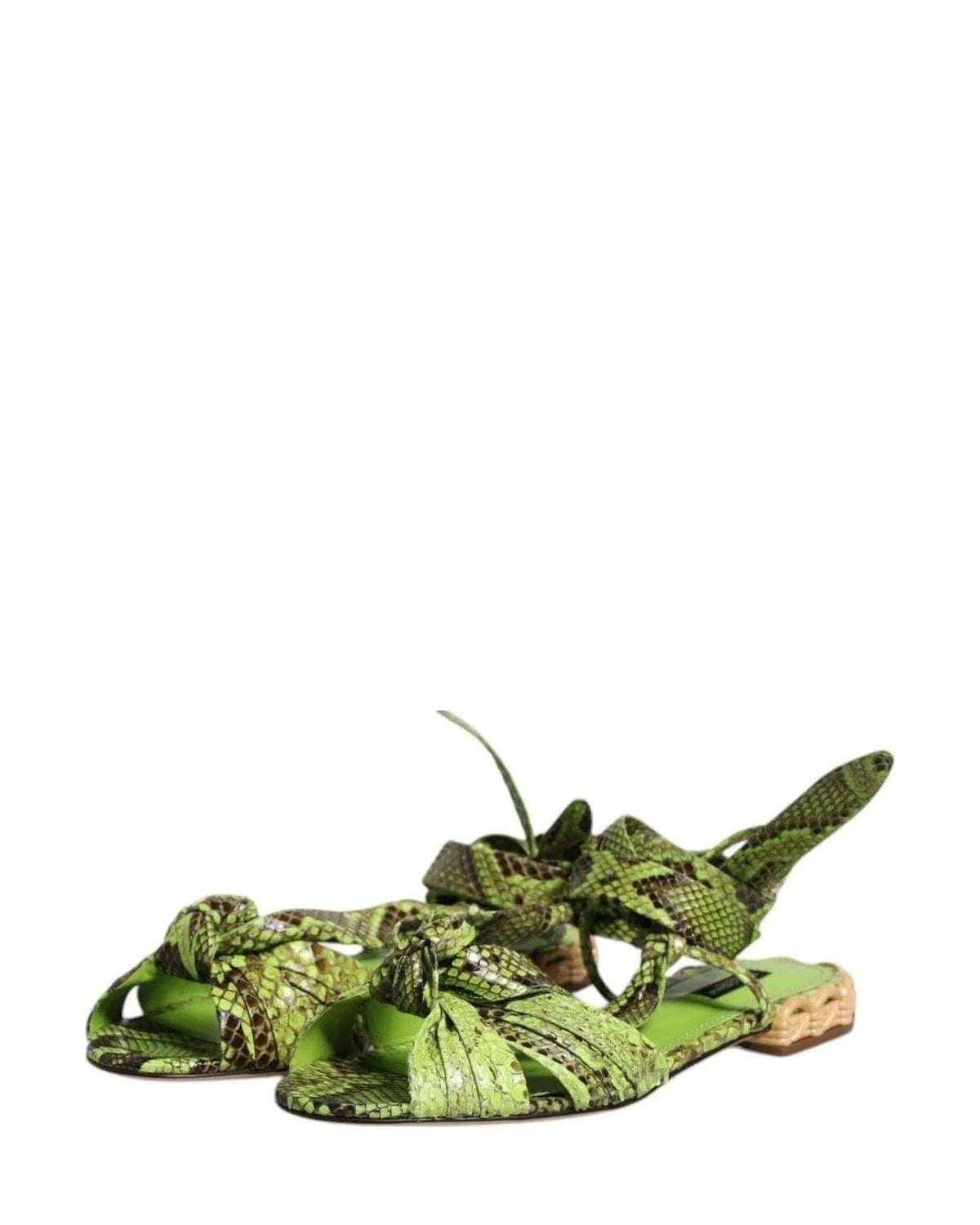 Dolce & Gabbana Green Animal Print Ankle Wrap Sandals Shoes Sandals