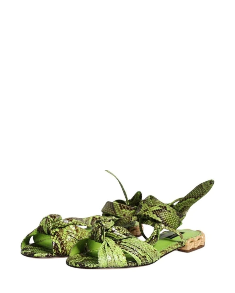 Dolce & Gabbana Green Animal Print Ankle Wrap Sandals Shoes Sandals