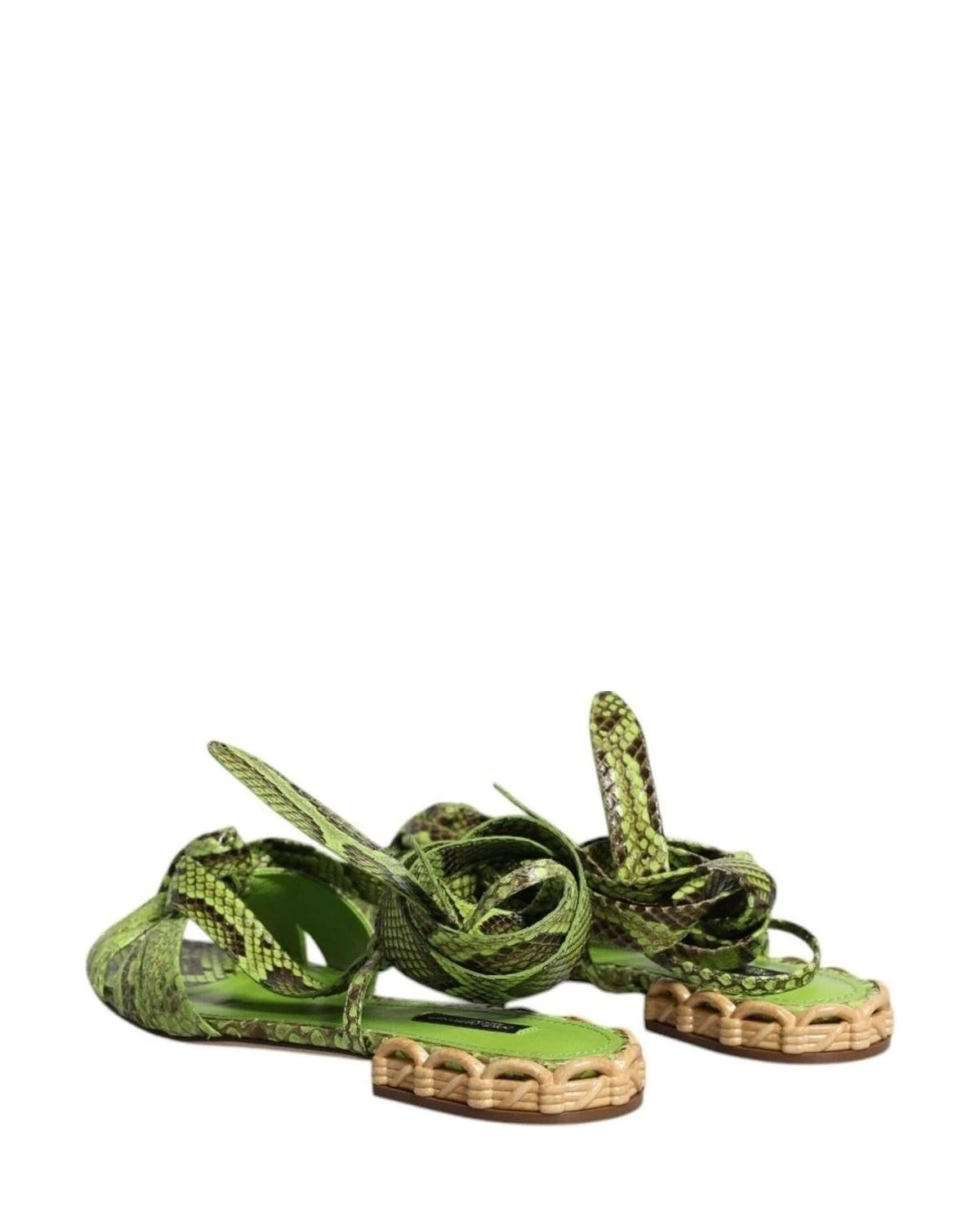 Dolce & Gabbana Green Animal Print Ankle Wrap Sandals Shoes Sandals