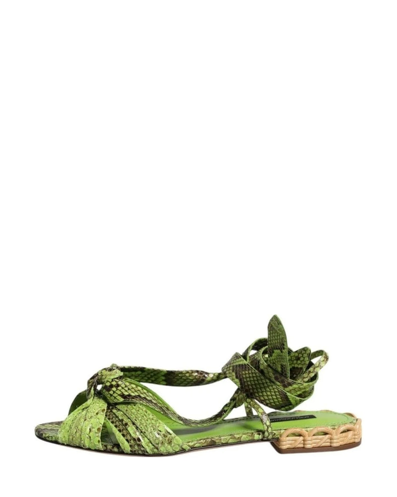 Dolce & Gabbana Green Animal Print Ankle Wrap Sandals Shoes Sandals