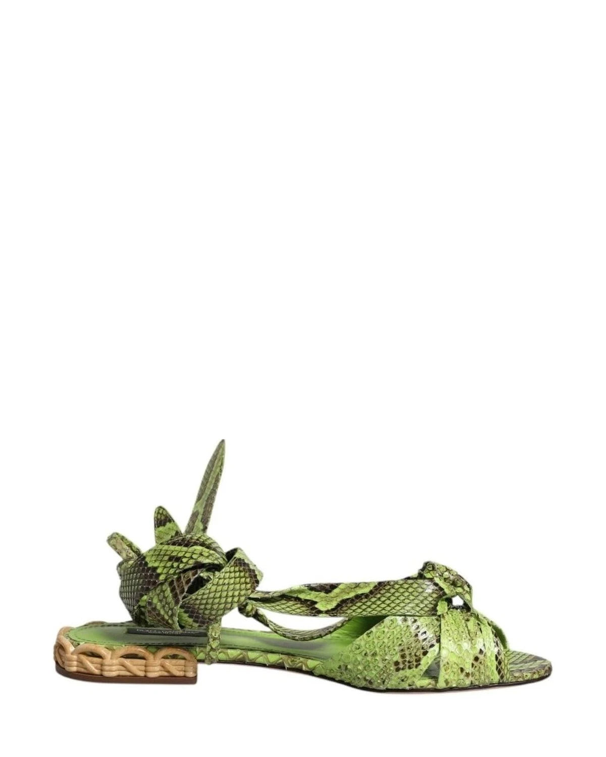 Dolce & Gabbana Green Animal Print Ankle Wrap Sandals Shoes Sandals
