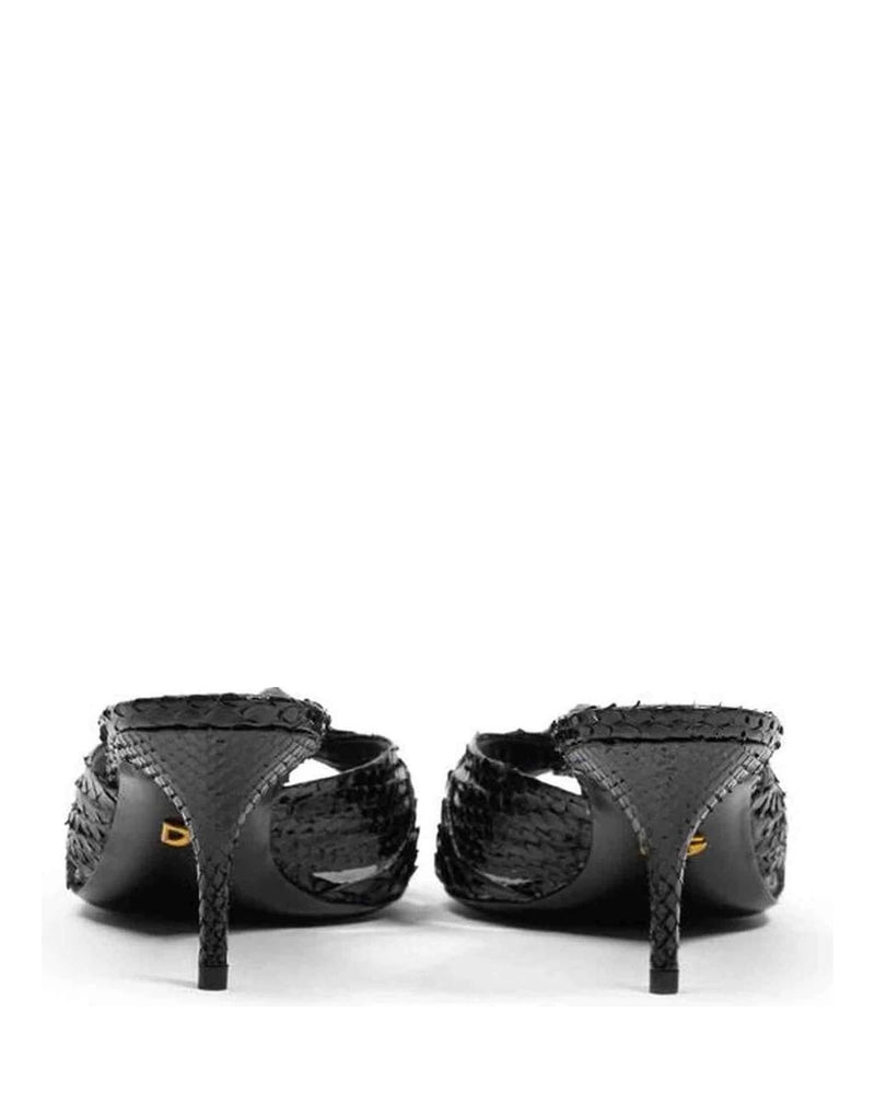 Dolce & Gabbana Leather Di Pitone Black Sandal Heels