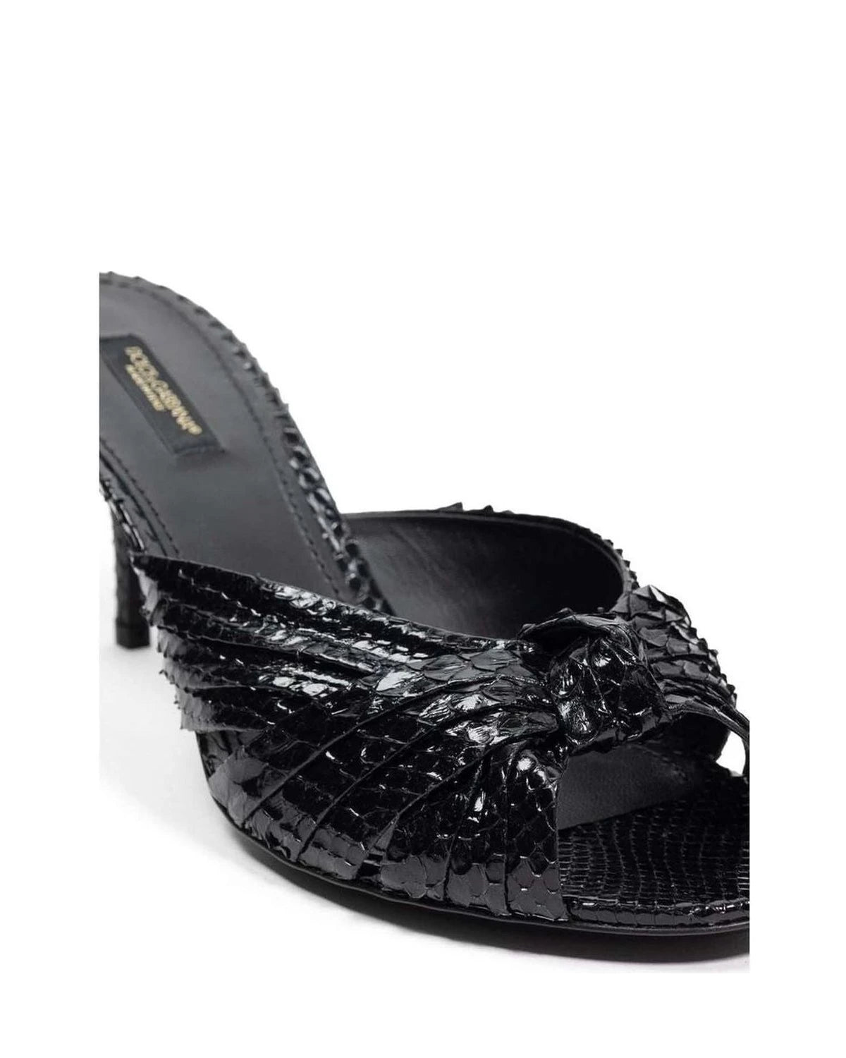 Dolce & Gabbana Leather Di Pitone Black Sandal Heels