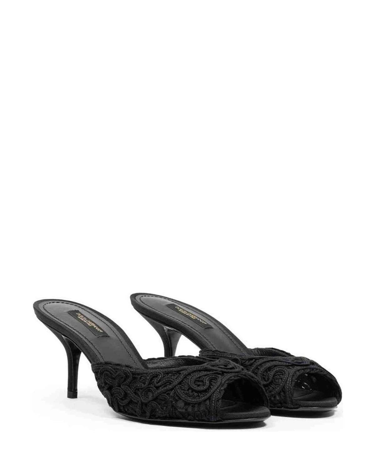 Dolce & Gabbana Black Cotton Sandal Heels