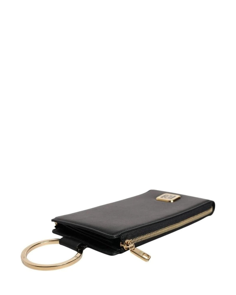 Dolce & Gabbana Black Leather Logo Plaque Neck Strap Card Coin Wallet Wallets