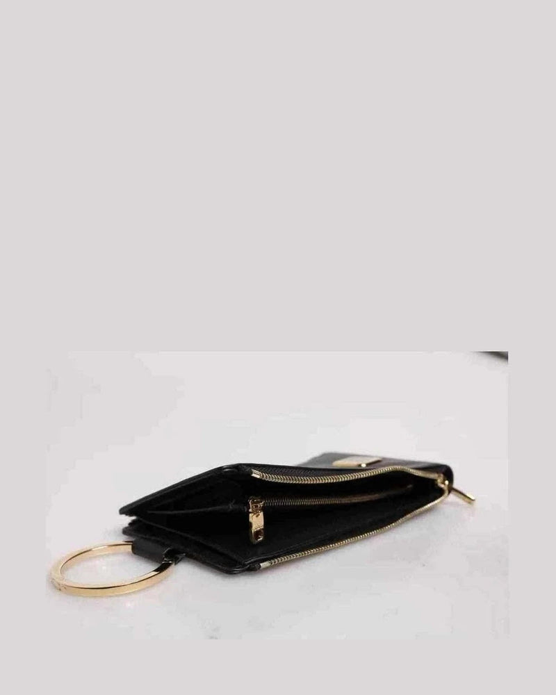 Dolce & Gabbana Black Leather Logo Plaque Neck Strap Card Coin Wallet Wallets