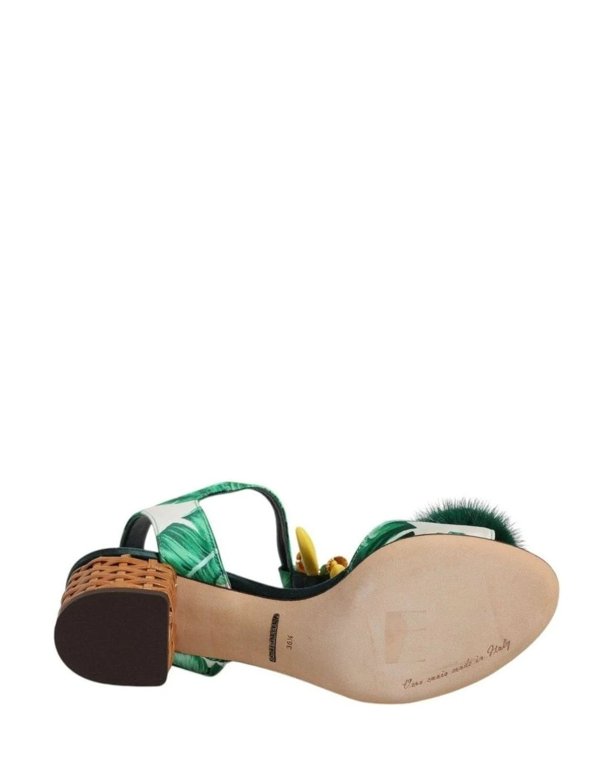 Dolce & Gabbana Crystal Fur Embellished Sandals Green Shoes Heels