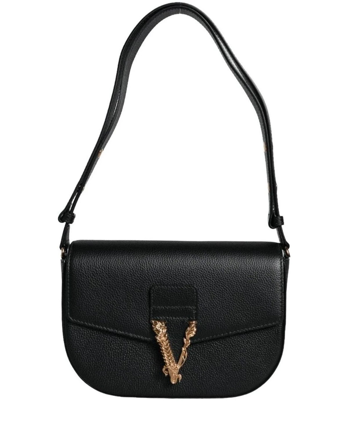 Versace Black Leather Grainy Calf Logo Crossbody Shoulder Bag Cross Body Bags