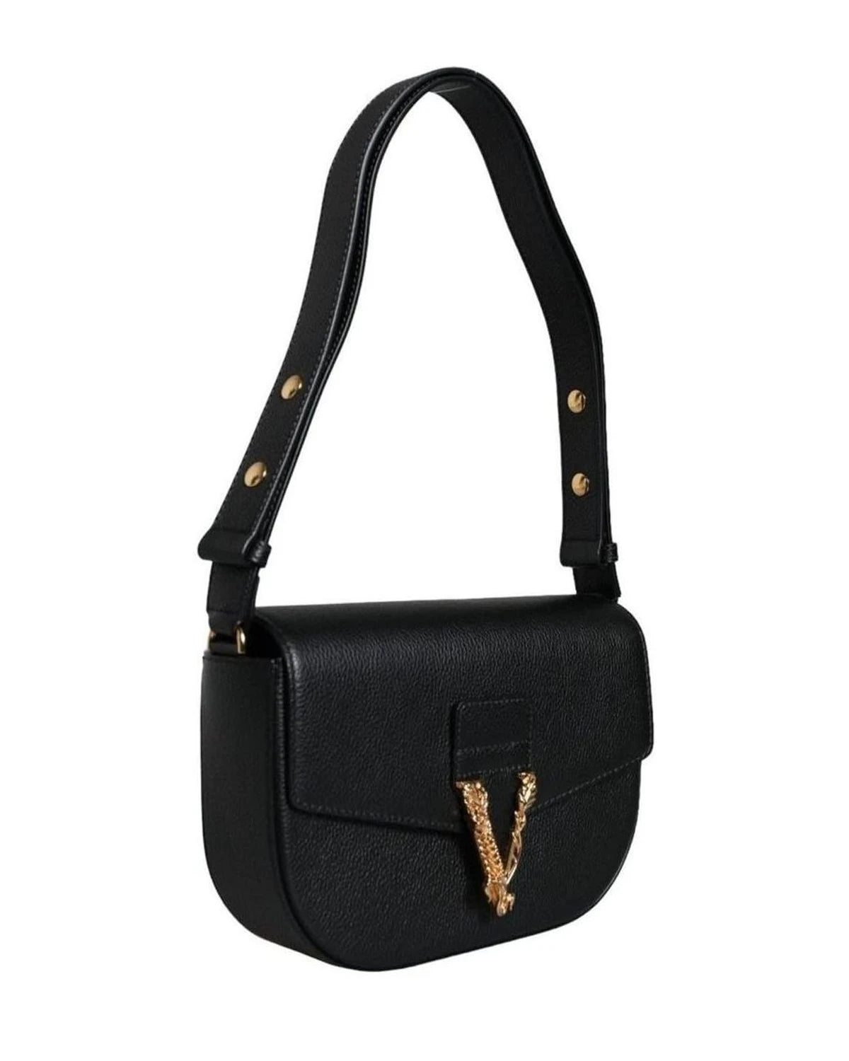 Versace Black Leather Grainy Calf Logo Crossbody Shoulder Bag Cross Body Bags