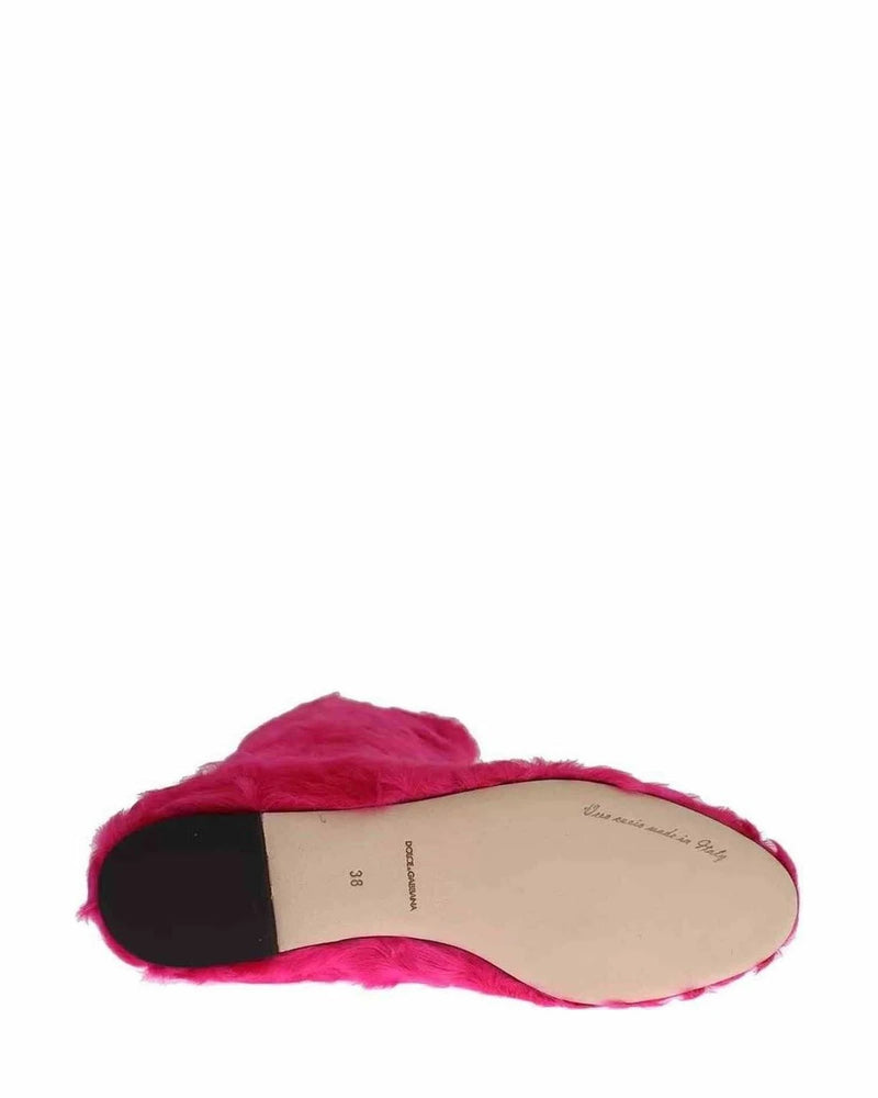 Dolce & Gabbana Pink Lamb Fur Leather Flat Boots Shoes Boots