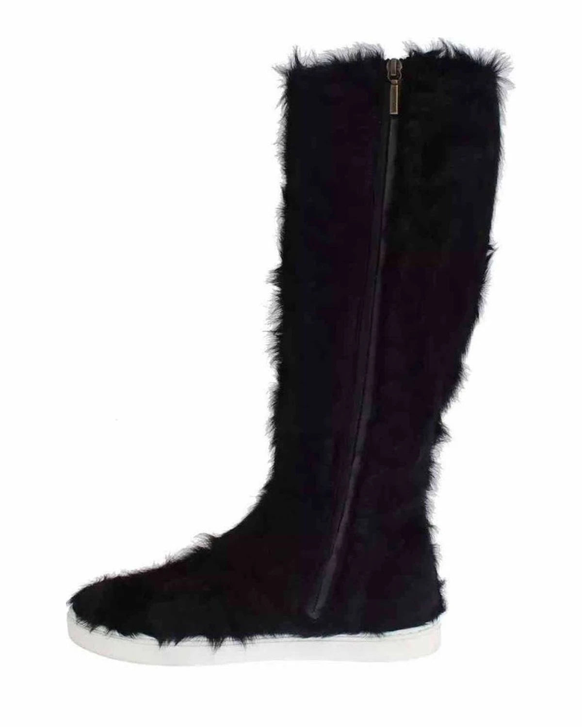 Dolce & Gabbana Black Xiangao Lamb Fur Leather Boots Shoes Boots