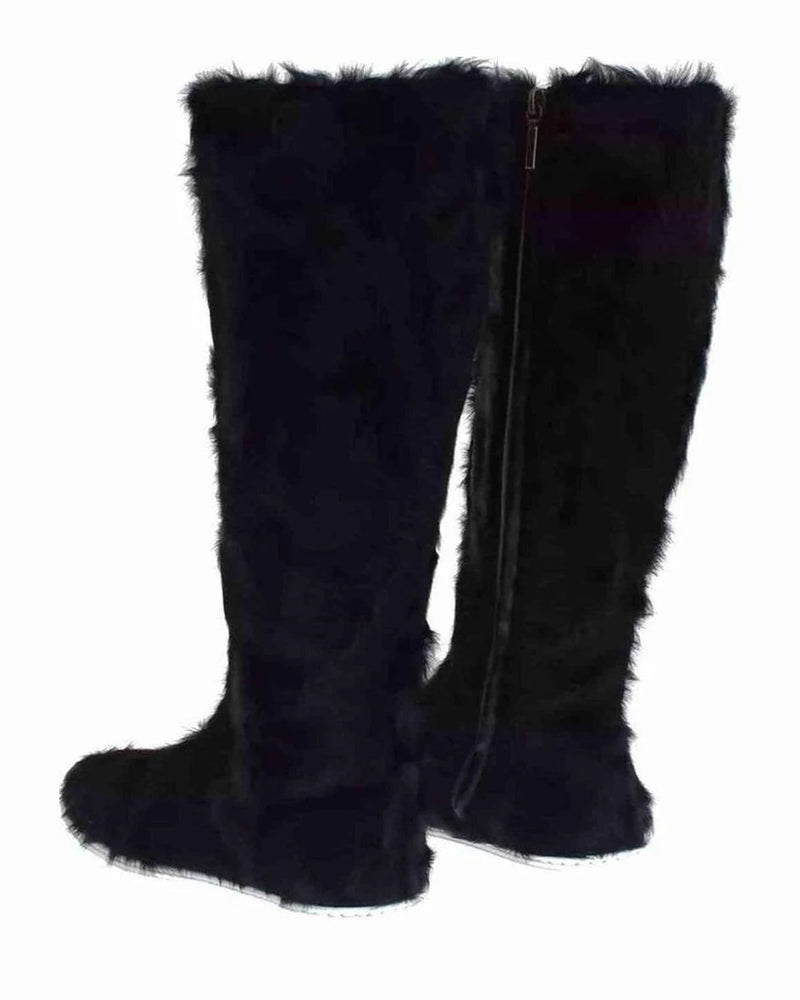 Dolce & Gabbana Black Xiangao Lamb Fur Leather Boots Shoes Boots