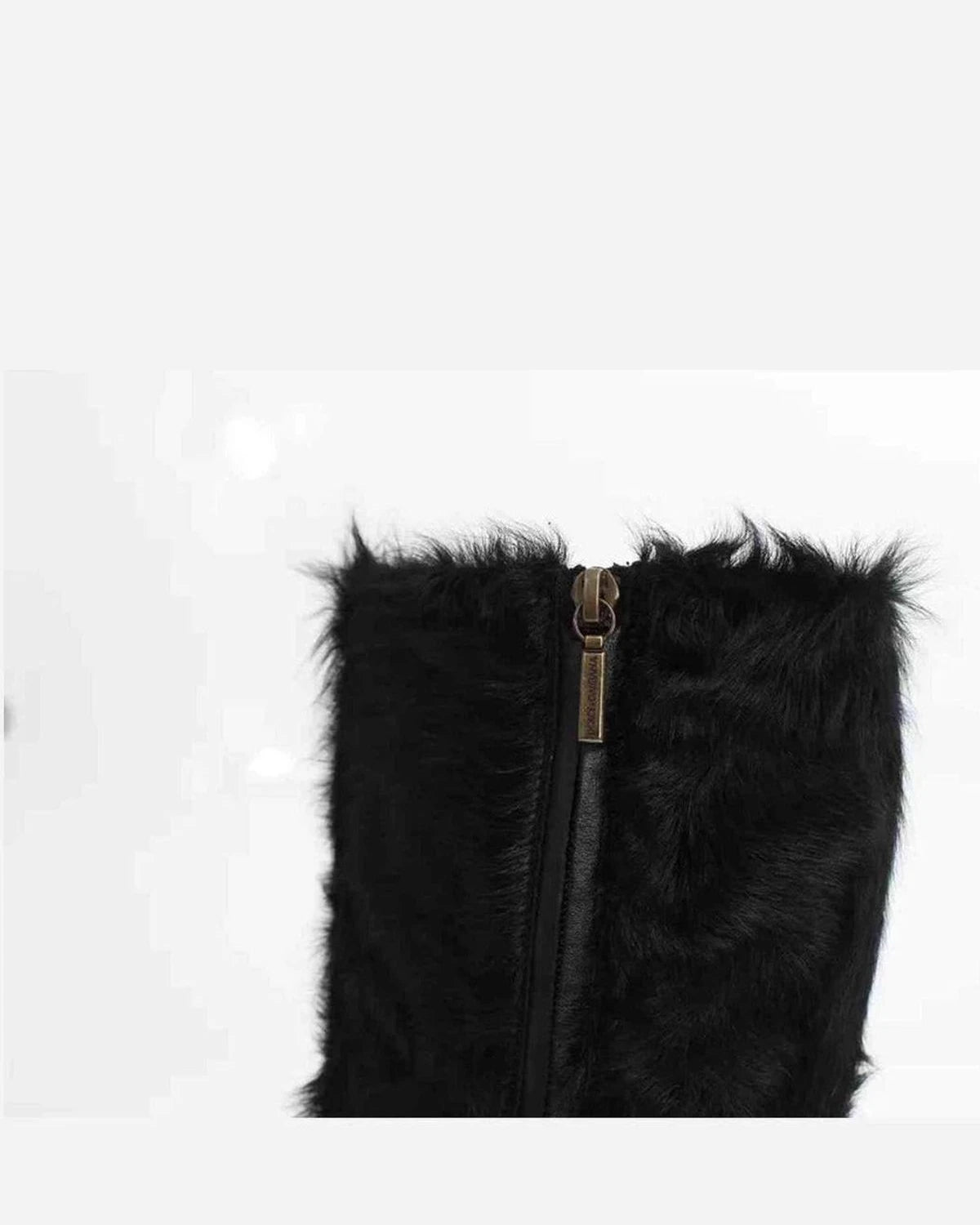 Dolce & Gabbana Black Xiangao Lamb Fur Leather Boots Shoes Boots