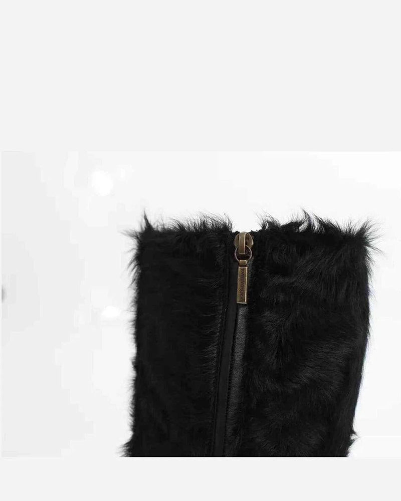 Dolce & Gabbana Black Xiangao Lamb Fur Leather Boots Shoes Boots