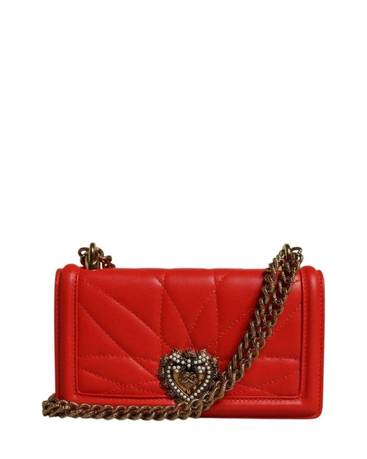 Dolce & Gabbana Red Quilted Devotion Crossbody Chain Phone Cover Bag Cross Body Bags