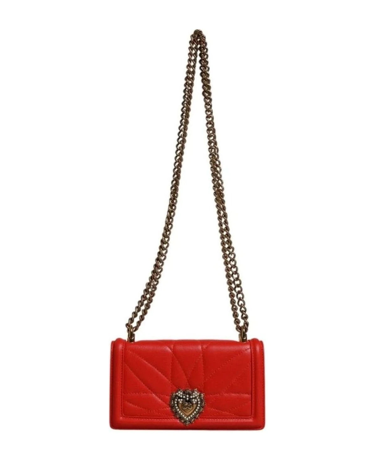 Dolce & Gabbana Red Quilted Devotion Crossbody Chain Phone Cover Bag Cross Body Bags