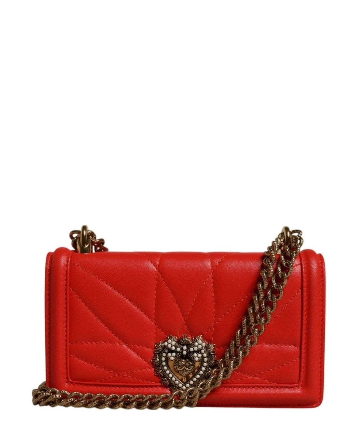 Dolce & Gabbana Red Quilted Devotion Crossbody Chain Phone Cover Bag Cross Body Bags