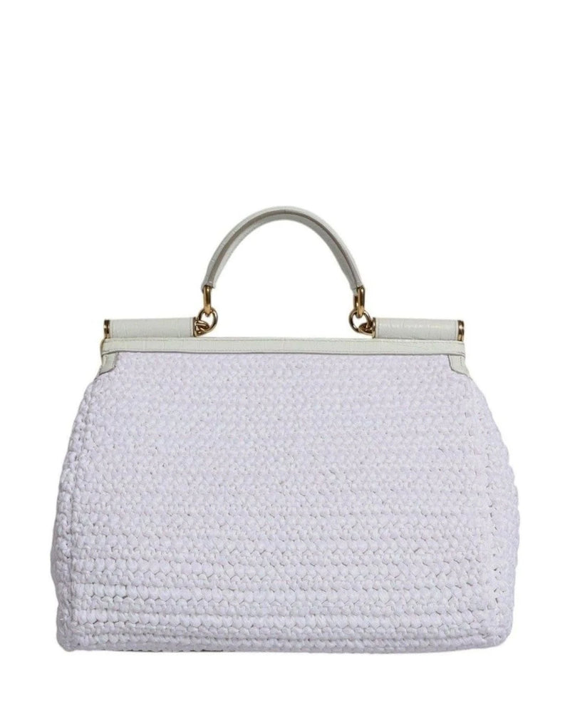 Dolce & Gabbana White Leather Rafia Top Handle Crossbody Bag Cross Body Bags