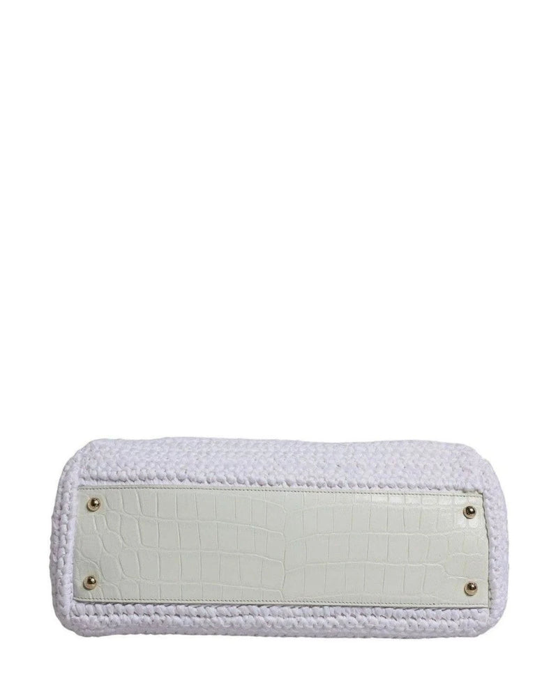 Dolce & Gabbana White Leather Rafia Top Handle Crossbody Bag Cross Body Bags