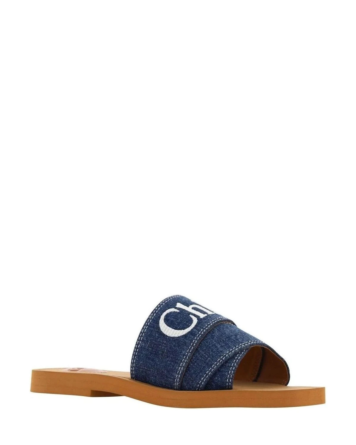 Chloé Cotton Blue Sumptuous Woody Slide Sandals In Denim Slippers