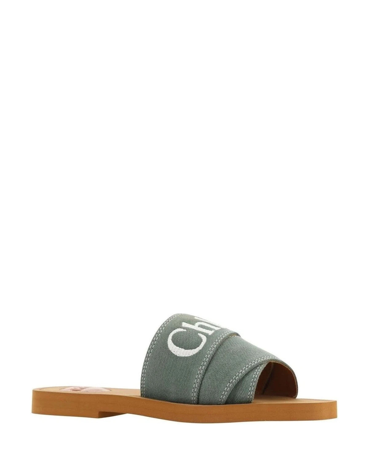 Chloé Cotton Green Elegant Forest Slides Slippers