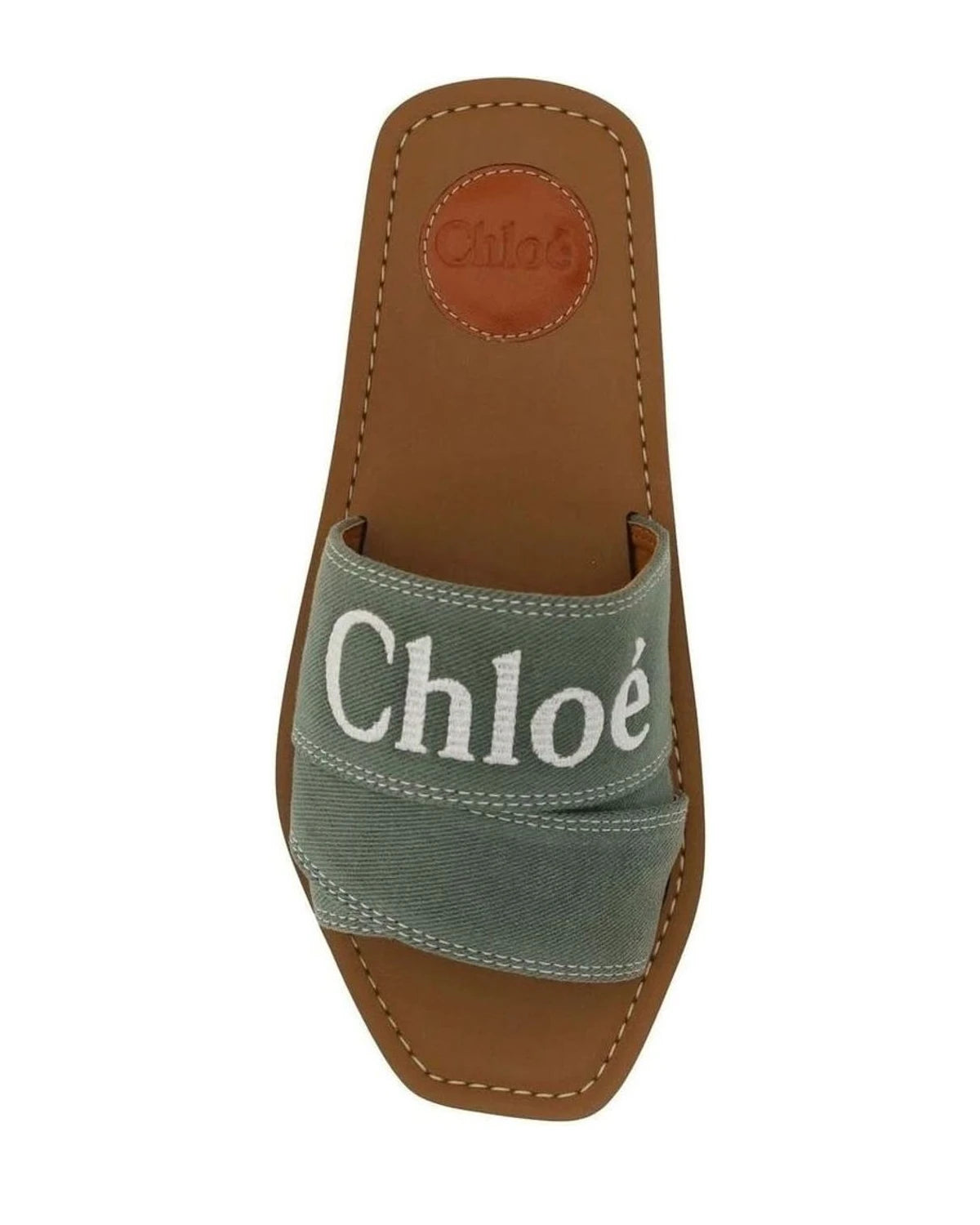 Chloé Cotton Green Elegant Forest Slides Slippers