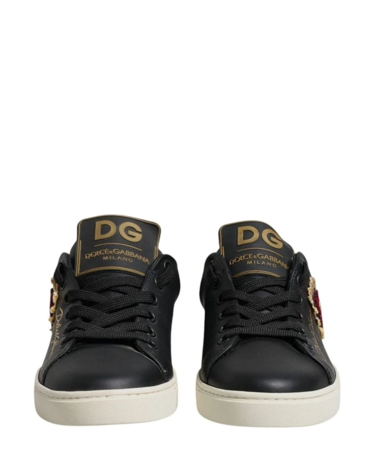 Dolce & Gabbana Black Leather Heart Sneakers Shoes Sneakers