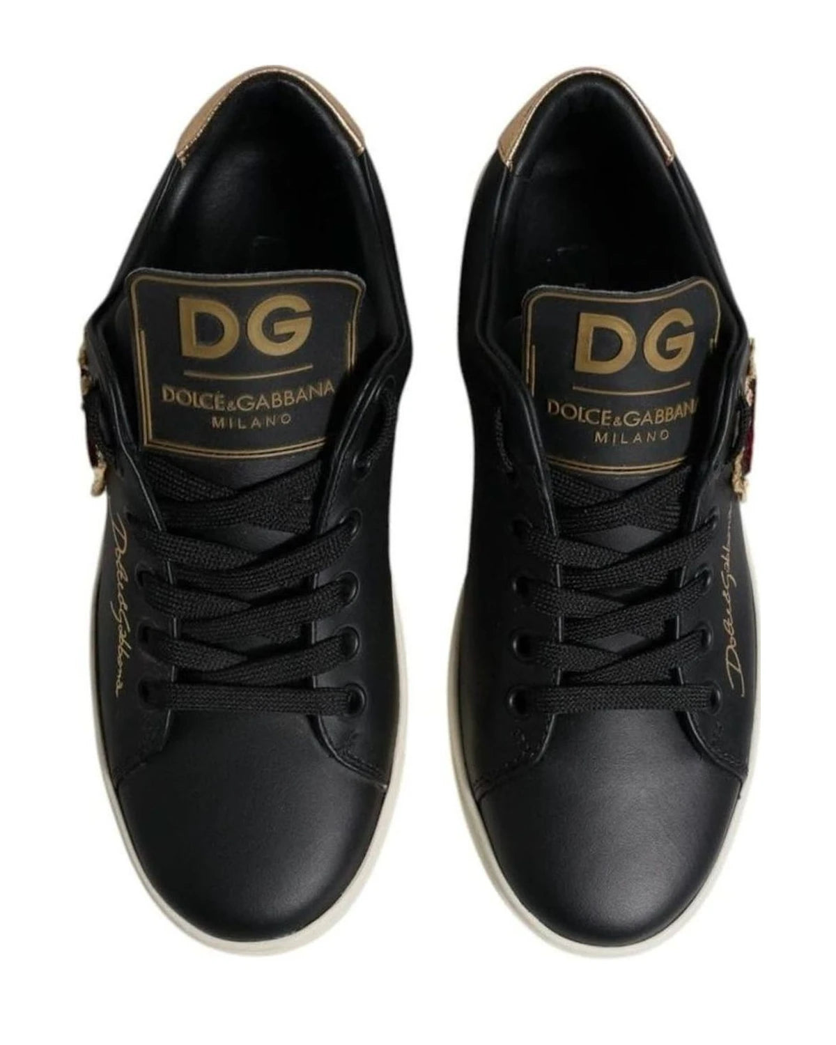 Dolce & Gabbana Black Leather Heart Sneakers Shoes Sneakers