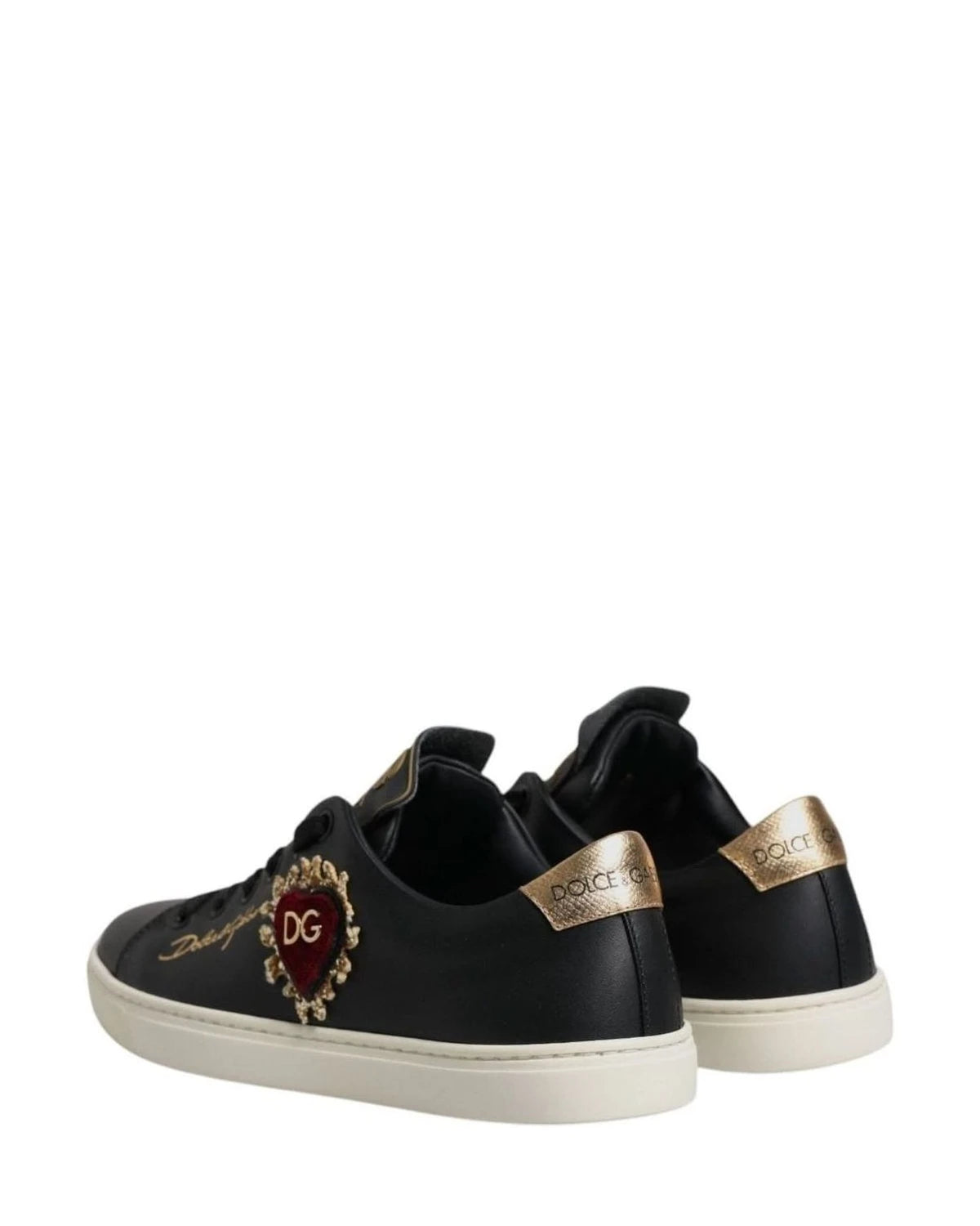 Dolce & Gabbana Black Leather Heart Sneakers Shoes Sneakers