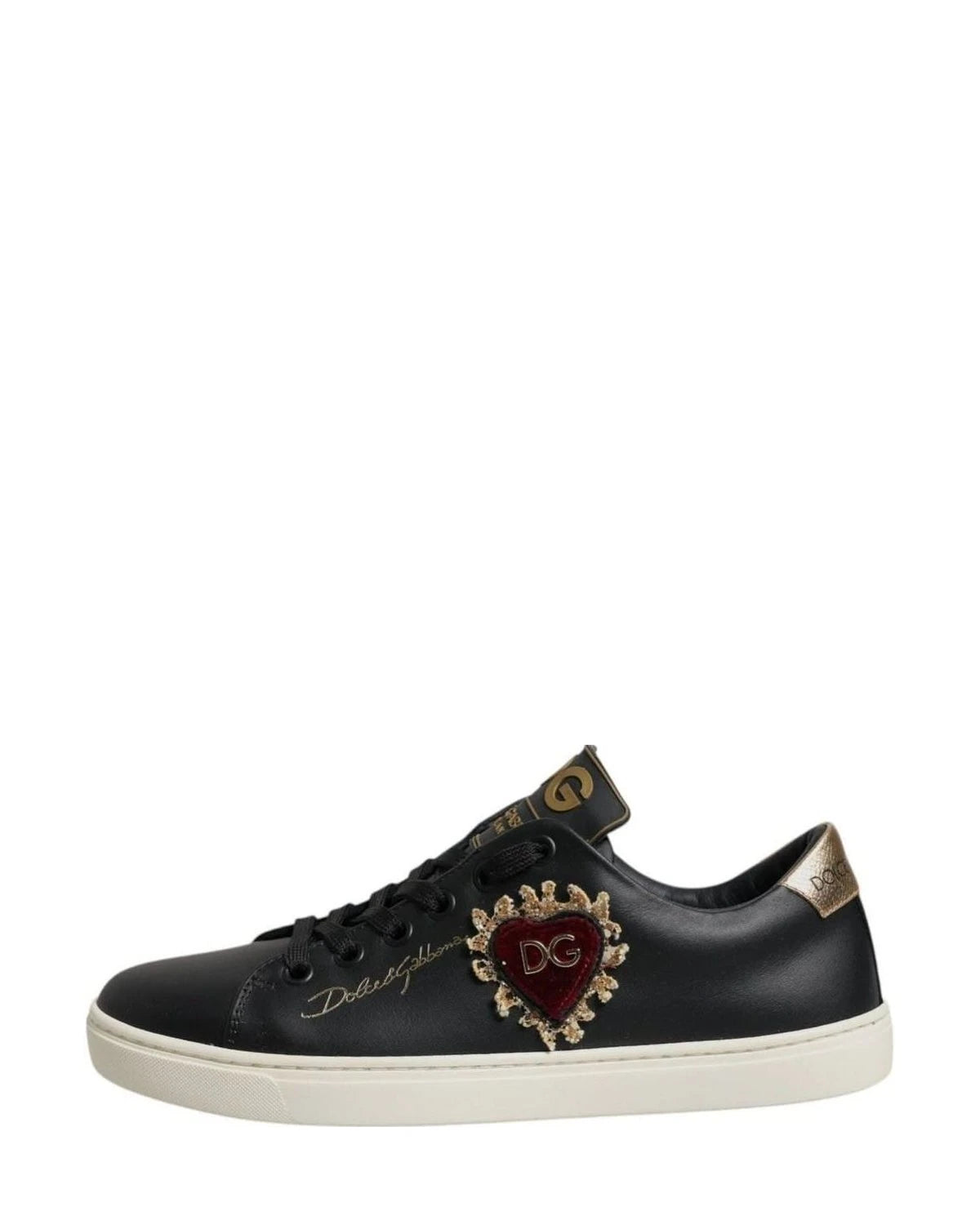 Dolce & Gabbana Black Leather Heart Sneakers Shoes Sneakers
