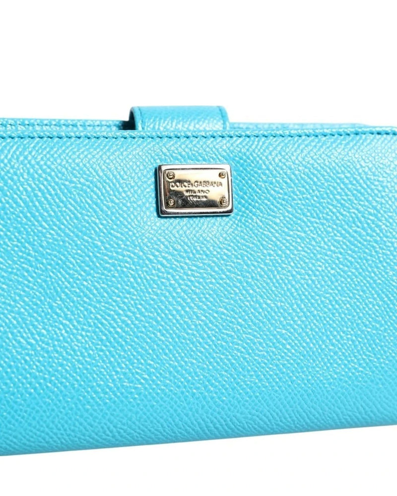 Dolce & Gabbana Light Blue Leather Bifold Continental Clutch Wallet Wallets