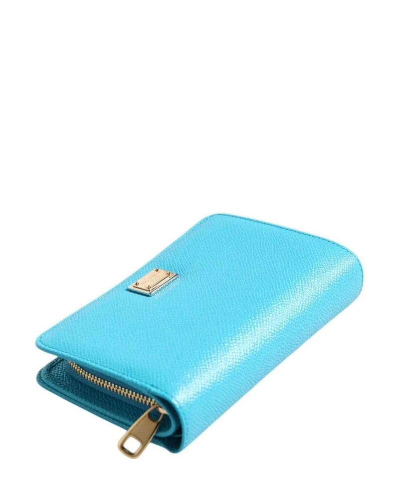 Dolce & Gabbana Light Blue Leather Bifold Continental Clutch Wallet Wallets