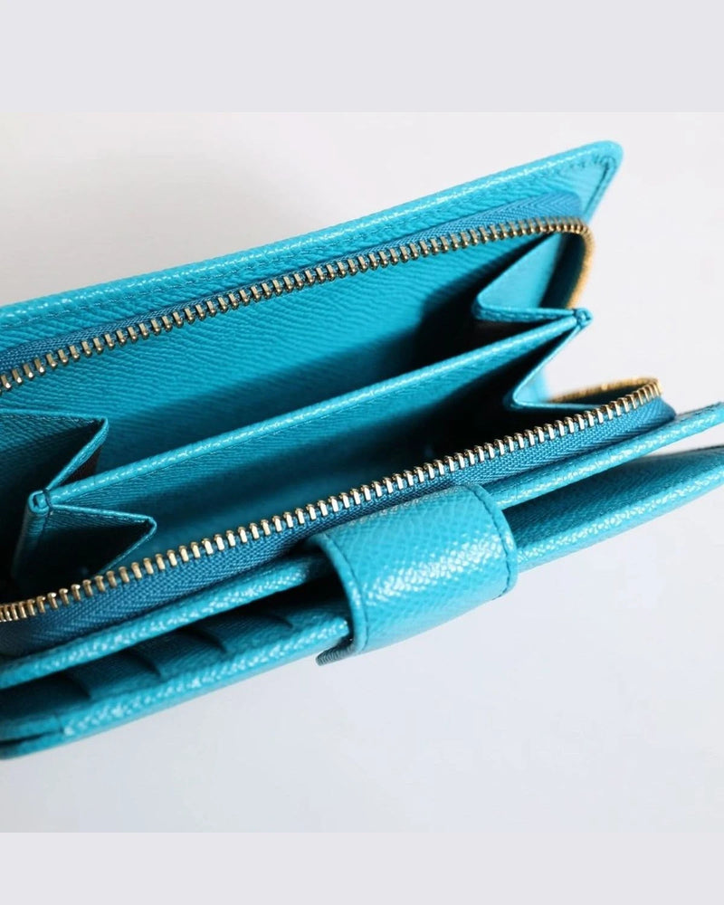 Dolce & Gabbana Light Blue Leather Bifold Continental Clutch Wallet Wallets