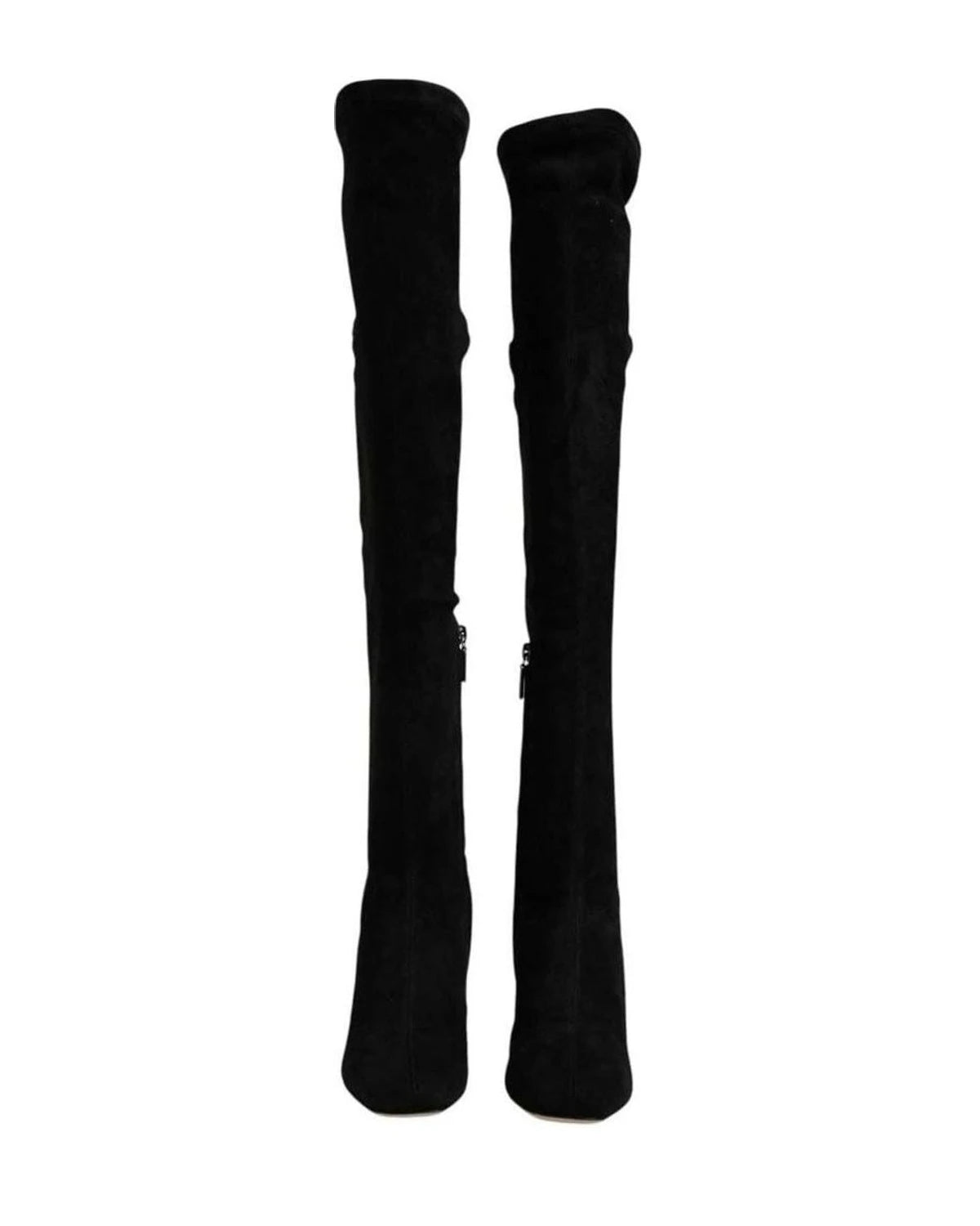 Dolce & Gabbana Black Suede Leather Knee High Boots Shoes Boots