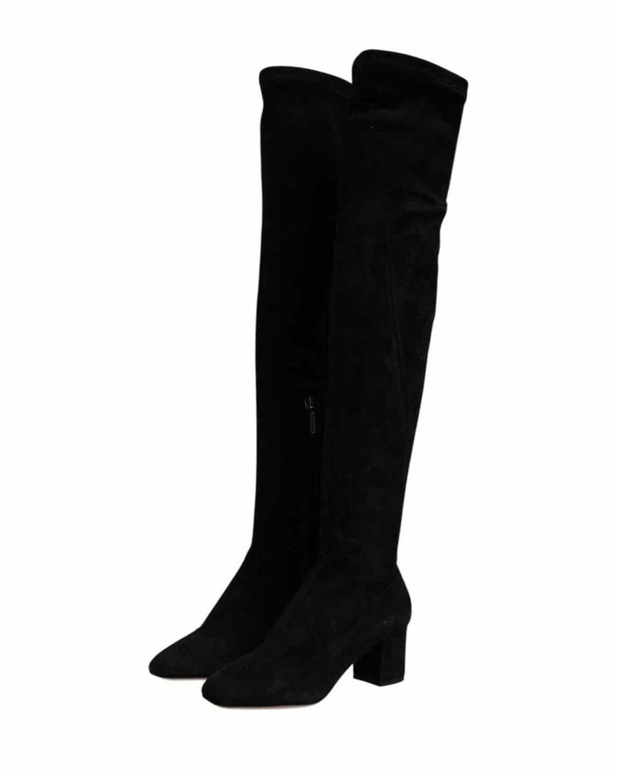 Dolce & Gabbana Black Suede Leather Knee High Boots Shoes Boots