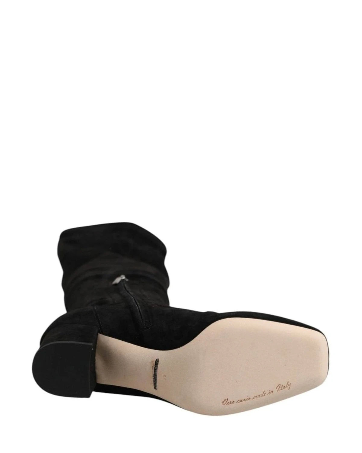 Dolce & Gabbana Black Suede Leather Knee High Boots Shoes Boots