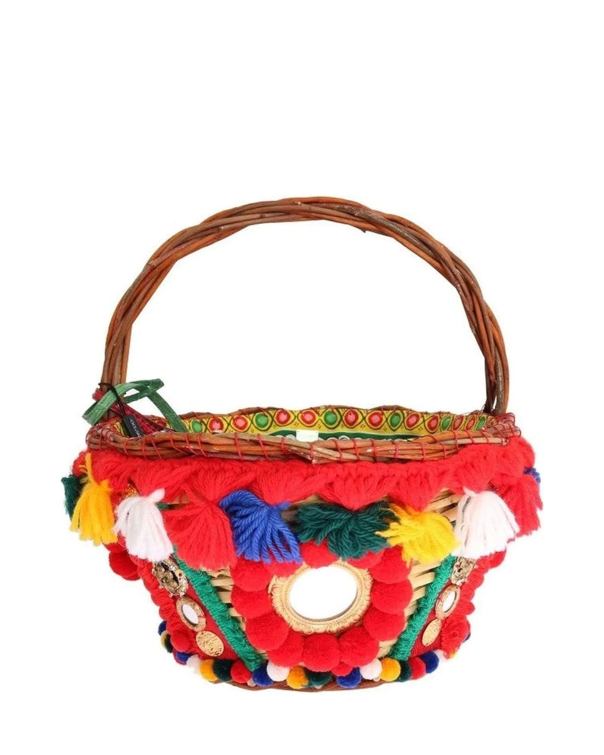 Dolce & Gabbana Beige Elegant Straw Exotic Skins Pom Tote Tote Bags