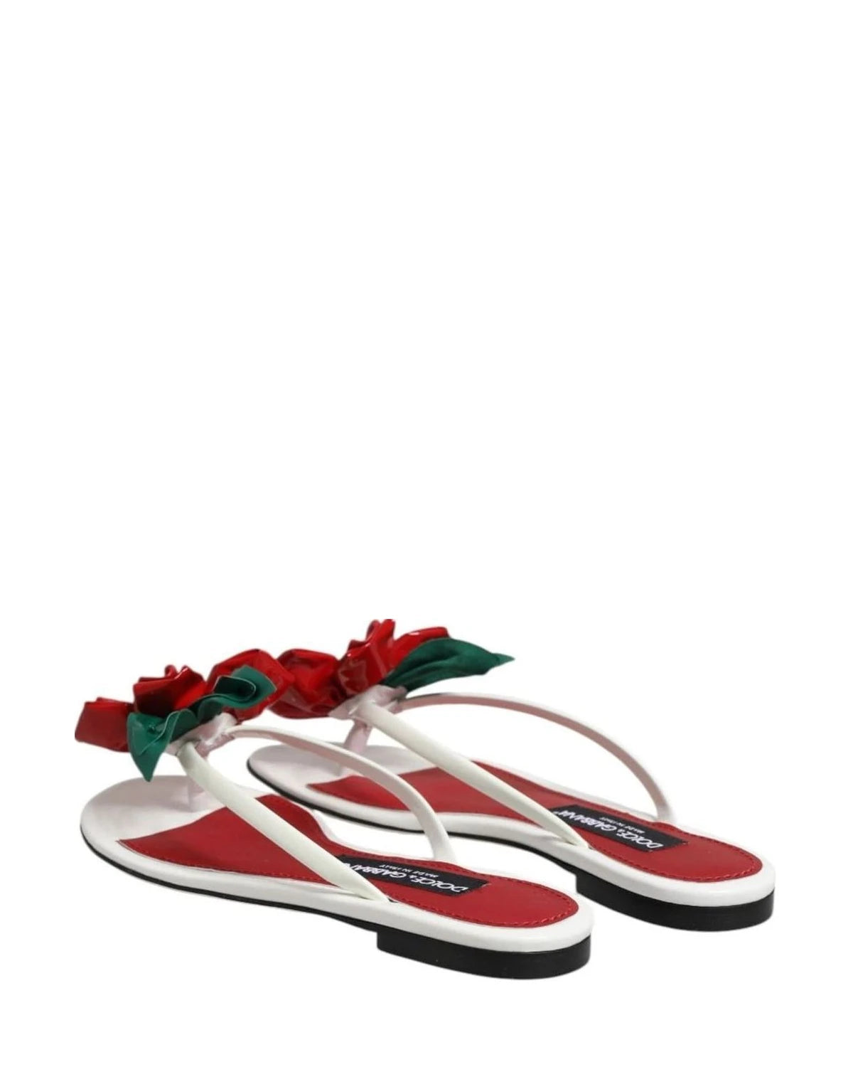 Dolce & Gabbana White Leather Red Keira Flower Sandals Shoes Sandals