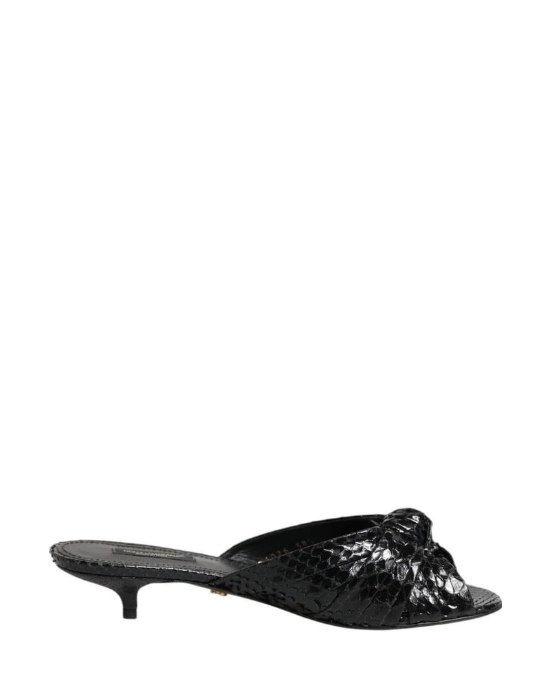 Dolce & Gabbana Black Leather Heels Slides Sandals Shoes Sandals