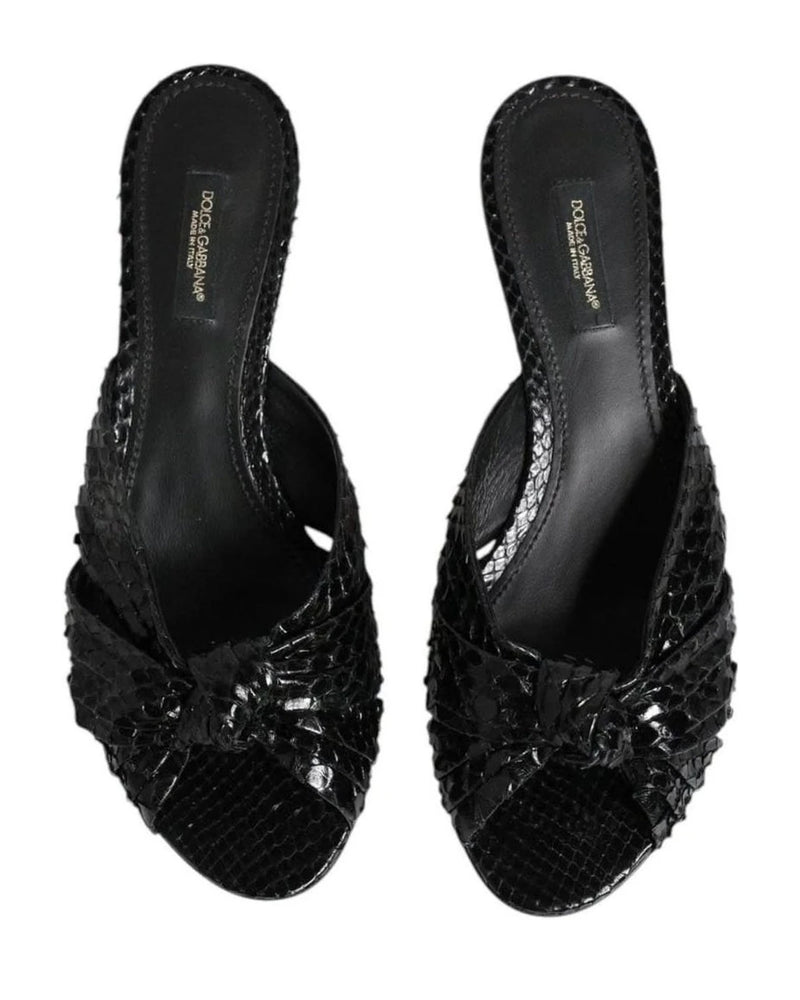 Dolce & Gabbana Black Leather Heels Slides Sandals Shoes Heels